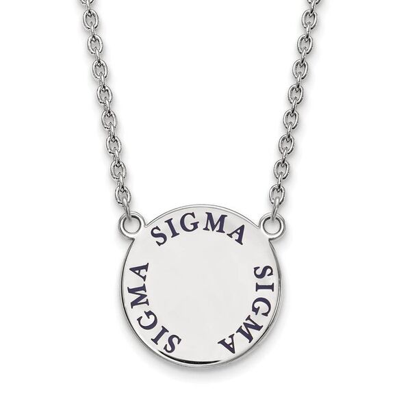 Sterling Silver Sigma Sigma Sigma Large Navy Enamel Necklace - Picture 1 of 4